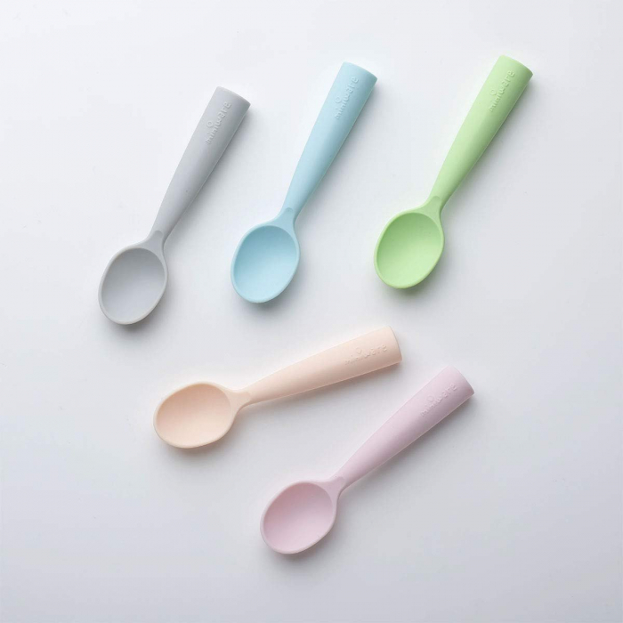 Set de lingurite bebelusi Miniware, 100% silicon alimentar, Grey+Keylime [5]