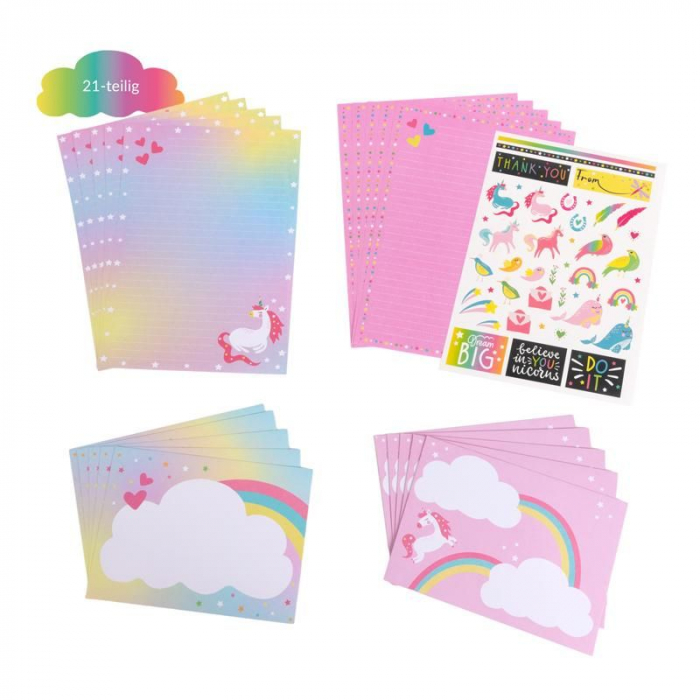 Set de papetarie cu design unicorn si abtibilduri, 21 de piese [3]