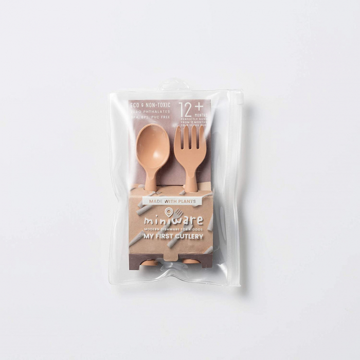 Set de tacamuri bebelusi Miniware My First Cutlery, 100% din materiale naturale biodegradabile, Toffee [2]