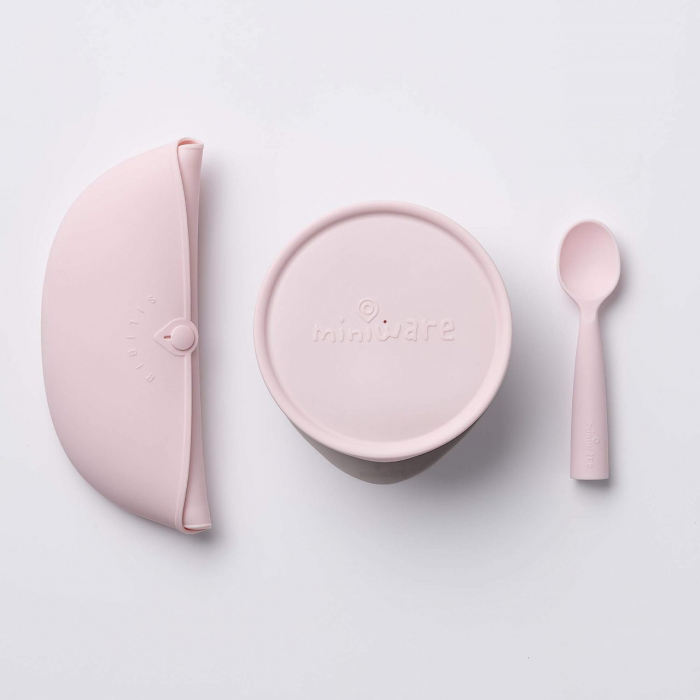 Set diversificare hrana bebelusi Miniware First Bites Deluxe, 100% din materiale naturale biodegradabile, 4 piese, Cotton candy [6]