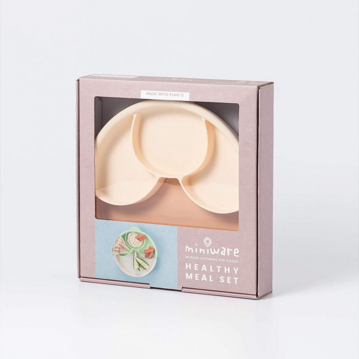 Set diversificare hrana bebelusi Miniware Healthy Meal, 100% din materiale naturale biodegradabile, 3 piese, Toffee/Peach [5]