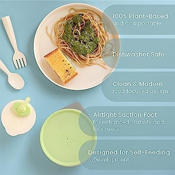 Set diversificare hrana bebelusi Miniware Little Foodie, 100% din materiale naturale biodegradabile, 6 piese, Vanilla Aqua [3]