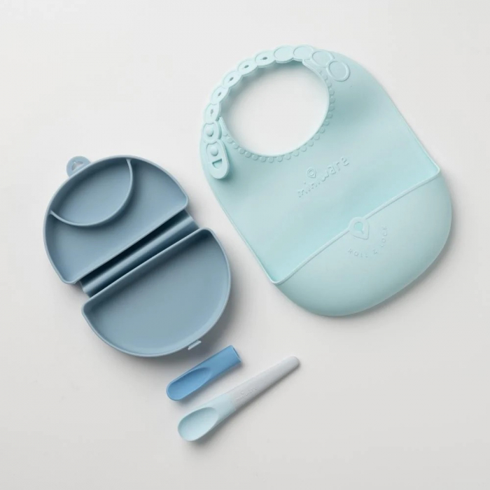 Set diversificare hrana bebelusi Miniware Sili Mini GO, 100% din materiale naturale biodegradabile, 3 piese, Blue Banana [4]