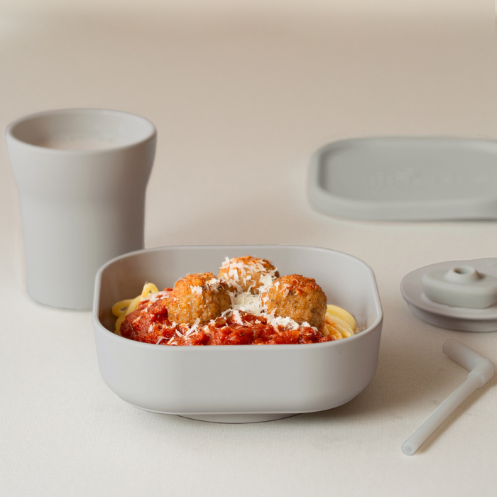 Set diversificare hrana bebelusi Miniware Sip&Snack, 100% din materiale naturale biodegradabile, 3 piese, Grey [3]