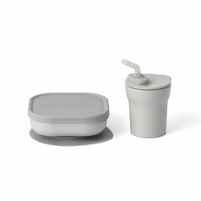 Set diversificare hrana bebelusi Miniware Sip&Snack, 100% din materiale naturale biodegradabile, 3 piese, Grey [2]