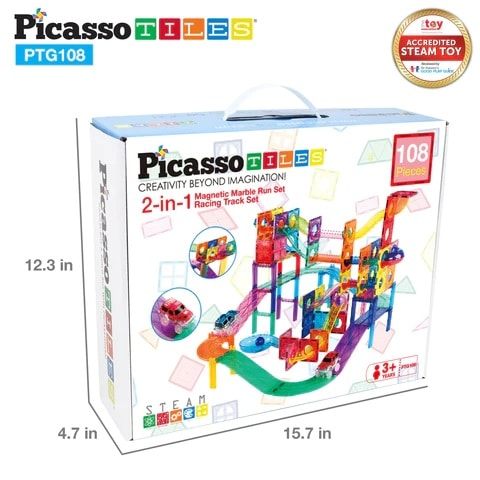 Set magnetic 2 în 1, traseu cu bile și pistă de curse [2]