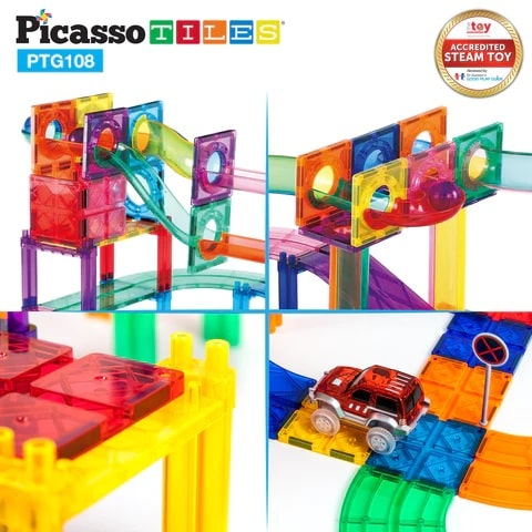 Set magnetic 2 în 1, traseu cu bile și pistă de curse [3]