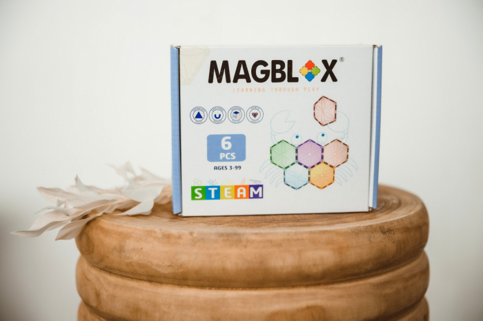 Set magnetic Magblox - 6 piese magnetice hexagon PASTEL pentru constructie [5]