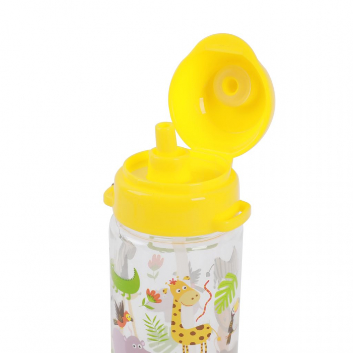 Sticla transparenta din tritan cu pai, 400 ml - animale din jungla [2]