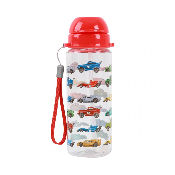 Sticla transparenta din tritan, cu pai, 400 ml - masini de curse [1]