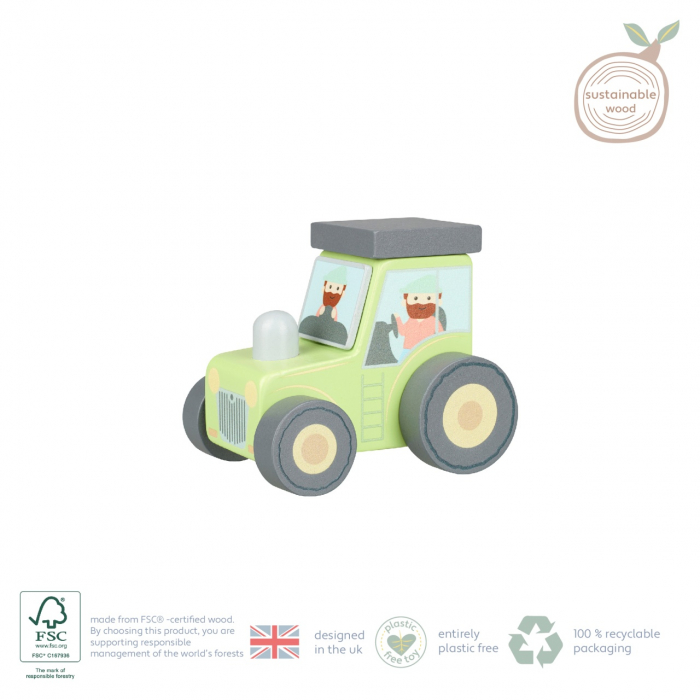Tractor din lemn verde, Orange Tree Toys [3]