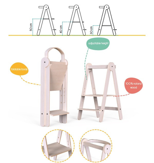 Turn de invatare pliabil MamaToyz Learning Tower din lemn, Verde [4]