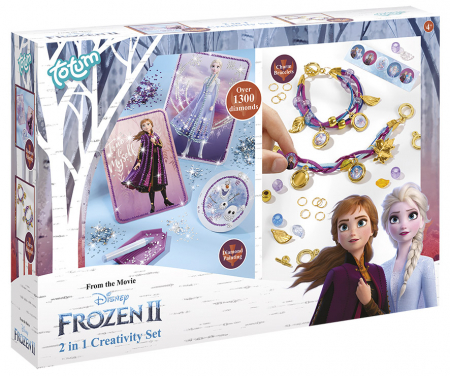 Idei de cadouri sub 100 de lei - Set creativ DIY 2 in 1, Diamond painting si bratari cu pandantive Disney Frozen