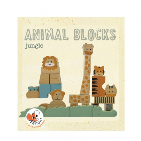 Jucării - Animalele junglei din cuburi de lemn natur, Egmont toys