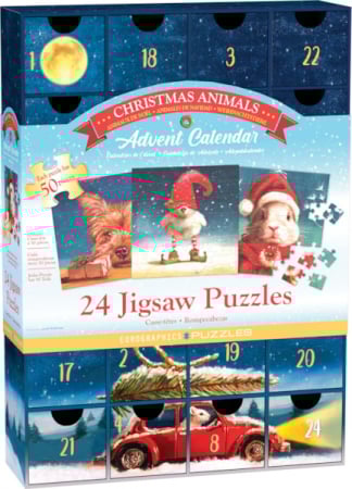 Jocuri educative - Calendar de Advent Animalutele si Craciunul, 24 puzzle-uri, 50 piese