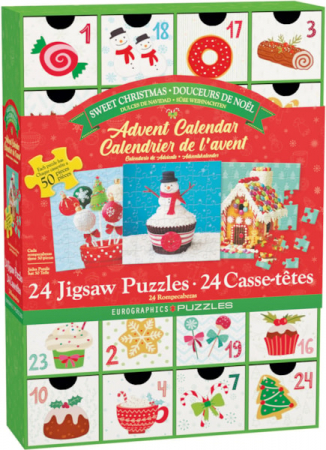 Jocuri educative - Calendar de Advent Dulciurile de Craciun, 24 puzzle-uri, 50 piese