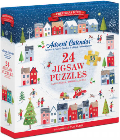 Jocuri educative - Calendar de Advent Oraselul de Craciun, 24 puzzle-uri, 50 piese