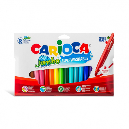 Carioci - Carioci lavabile - 18 culori/set Carioca Jumbo cu varf rotund.
