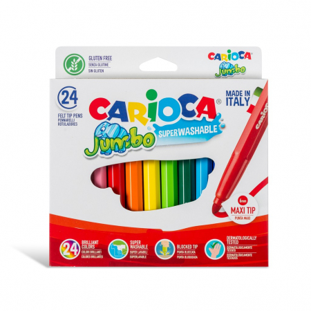 Carioci - Carioci lavabile - 24 culori/set Carioca Jumbo cu varf rotund.