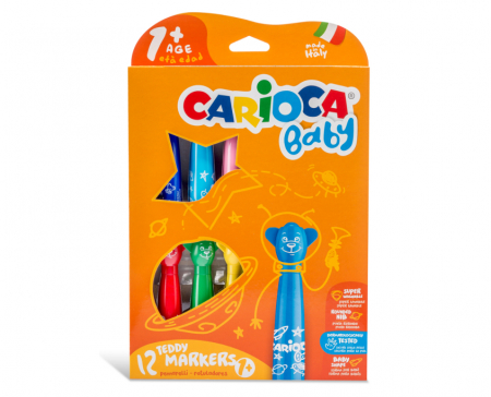 Carioci - Carioci Lavabile Carioca Baby 1 an+ cu varf scurt si rotund, Set 12 culori.