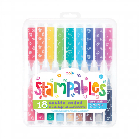 Carioci - Carioci lavabile duble cu stampile Stampables- Set de 18