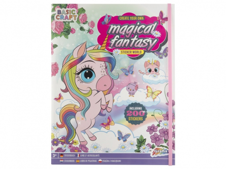 Jocuri educative - Carte cu abtibilduri,Lumea magica a unicornilor, Fantasy land, 200 abtibilduri, 35 pagini