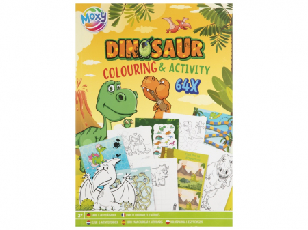 Jucării copii 5-6 ani - Carte cu activitati de colorat, dinozauri, A4, 64 pag, Moxy