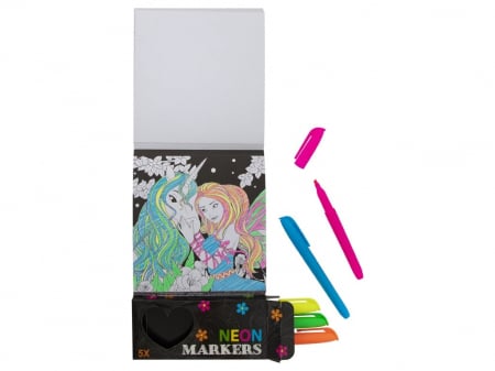 Carte de colorat cu 5 markere neon, unicorni [2]