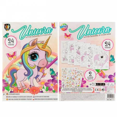 Jocuri educative - Carte de colorat cu abtibilduri cu splici, unicorn, A4, 24 pagini