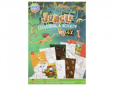 Jocuri educative - Carte de colorat cu activitati, Jungla, A4, 64 pagini