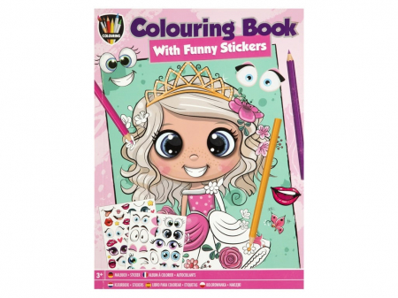 Jocuri educative - Carte de colorat pentru fete, cu abtibilduri amuzante, A4, 24 pagini