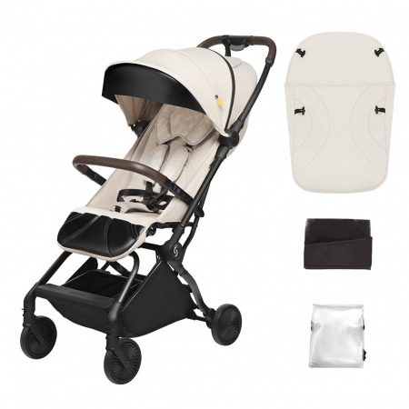Cărucioare copii - Carucior sport pliabil Skiddou Espoo+ Vanilla Delight, ultracompact pentru calatorii, Beige - Editie Limitata