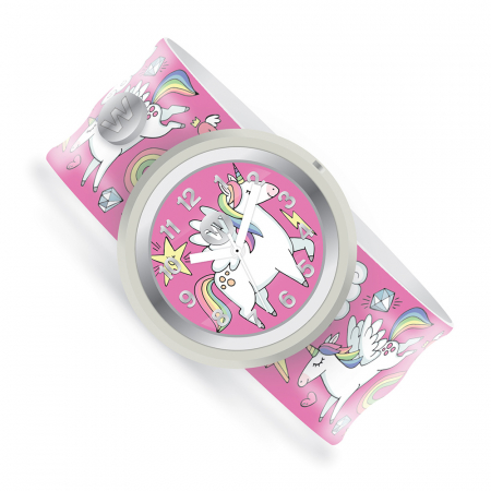 Ceas analog pentru copii cu bratara din silicon slap-on, Lumea unicornilor [1]
