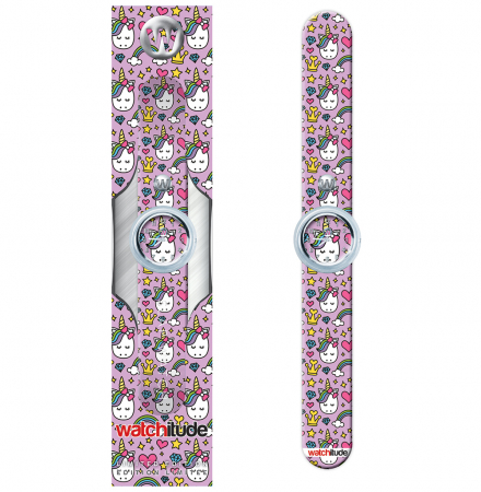 Idei de cadouri sub 150 de lei - Ceas analog pentru copii cu bratara din silicon slap-on, Printesa unicorn