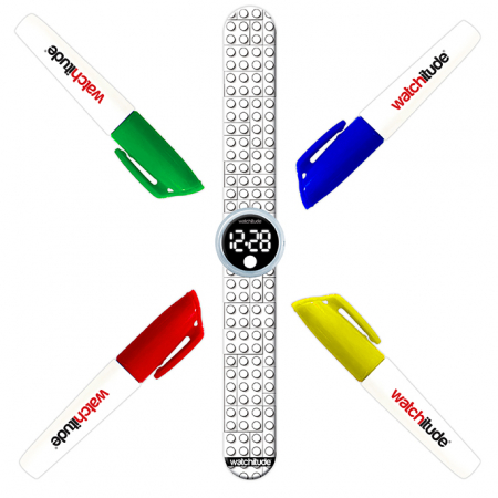 Ceasuri copii si adulti - Ceas digital pentru copii model lego, cu bratara recolorabila, din silicon slap-on