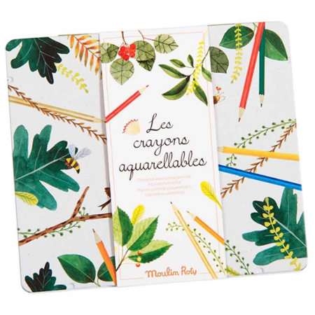 Acuarele, Tempera, Pensule - Creioane acuarela in cutie metalica, Moulin Roty