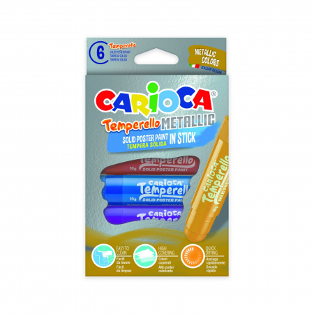 Vârstă - Creioane Tempera lavabile, culori metalice, 6 culori/cutie, CARIOCA Temperello Metallic