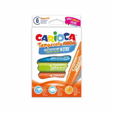 Vârstă - Creioane Tempera lavabile, fluorescente 6 culori/cutie, CARIOCA Temperello Neon