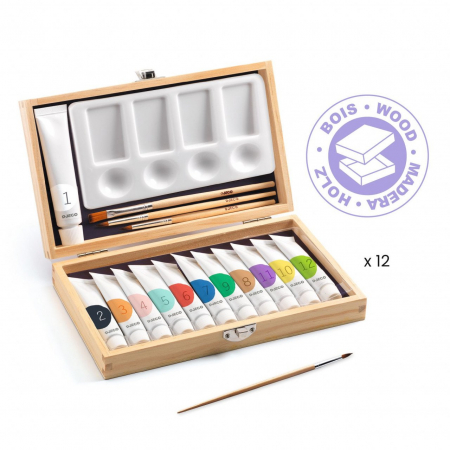 Set de colorat - Cutia artistului cu 12 tuburi culori guase