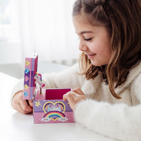Cutie muzicala pentru bijuterii cu figurina unicorn si oglinda [6]