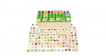 Joc asociere şi sortare - Cutie Montessori cu 88 piese din lemn [2]