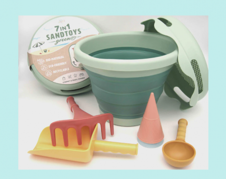 Jucării de apă și nisip - GALEATA PLIABILA NISIP, 7 PIESE, MATERIALE ORGANICE ECO-FRIENDLY, VERDE
