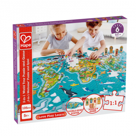 Jucării copii 7-8 ani - Puzzle 2 în 1, Turul lumii