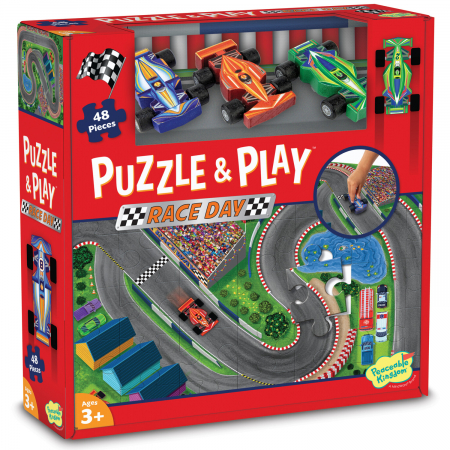 Jucarii Educative - Joc 2 in 1, Puzzle and play, Masini de curse, Peaceable Kingdom