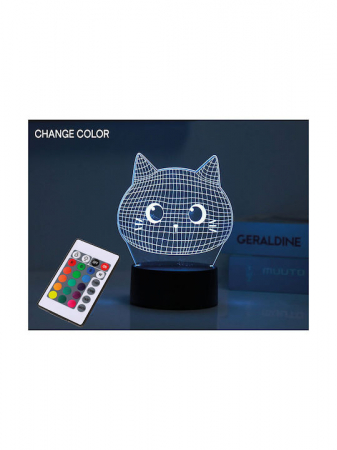 Jucării copii 5-6 ani - Lampa 3D pisica, iluminare cu LED si telecomanda, cu 16 culori, iTotal