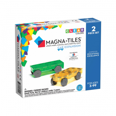 Jocuri magnetice - MAGNA-TILES Extensie, 2 masinute Galben si Verde