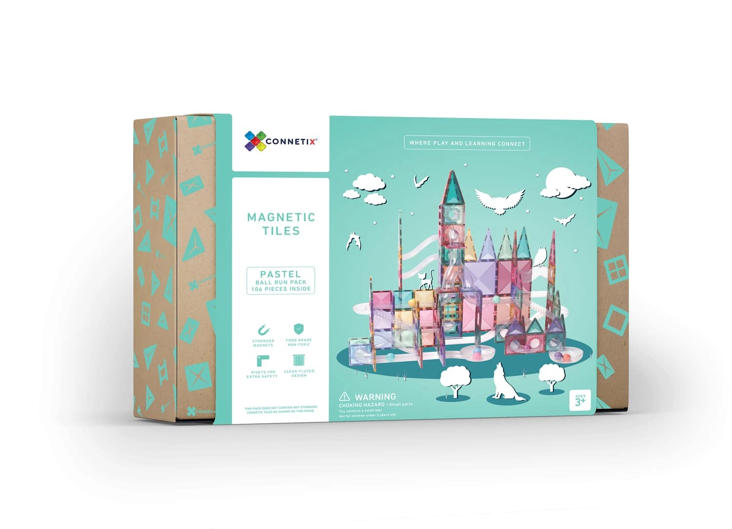 Jocuri educative - Magnetic Tiles Set construcție magnetic, 106 piese, culori pastel - circuit cu bile, Marble run