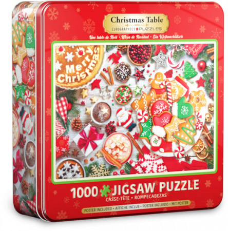 Jocuri educative - Masa de Craciun, puzzle in cutie metalica, 1000 de piese