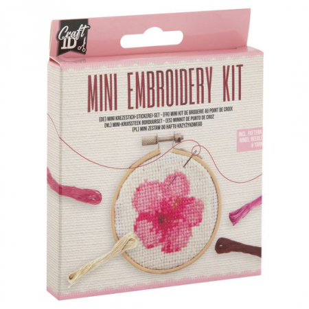 Jocuri educative - Mini set creativ DIY de brodat, floare roz