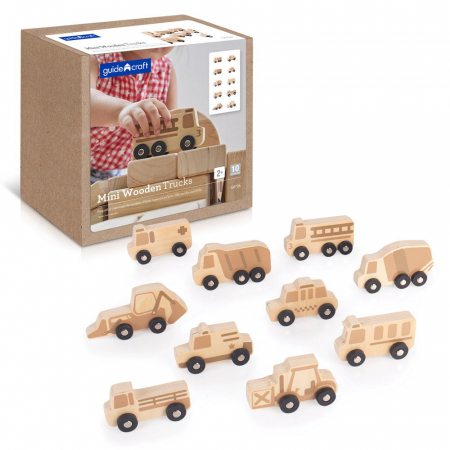 Jucării de rol - Mini vehicule din lemn, set 10 bucati, Guidecraft